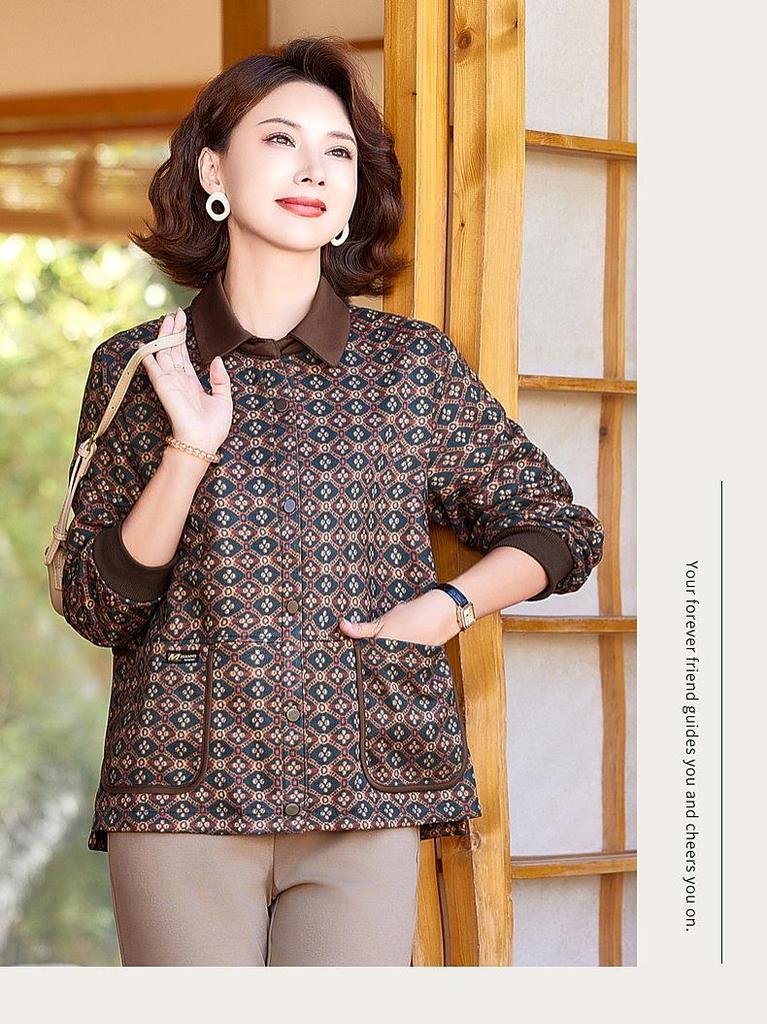 Autumn 2026 Floral Print Loose Coat for Middle-Aged and Elderly Women