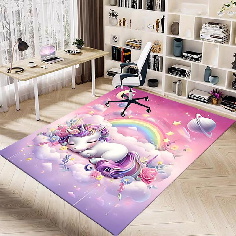 1PC Unicorn Rainbow Extra Large Non-Slip Floor Carpet, Office, Family, Bedroom, Studio - Large Area RugJ0361