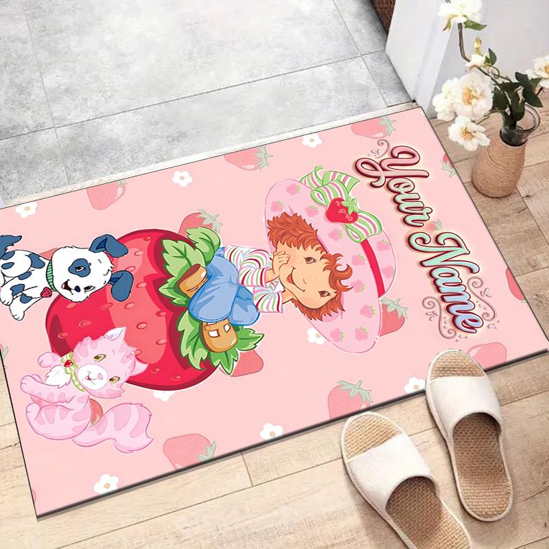 Princess Strawberry Design Area Rug Personalized Name- Non-Slip, Soft & Cozy Floor Mat for Living Room, Office - Indoor/Outdoor Carpet