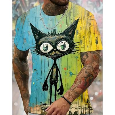 Men's Graffiti Style Fun Cat Pattern T-shirt 3D Printed Short Sleeved T-shirt Summer Fashion Street Wear Oversized Men's Clothes