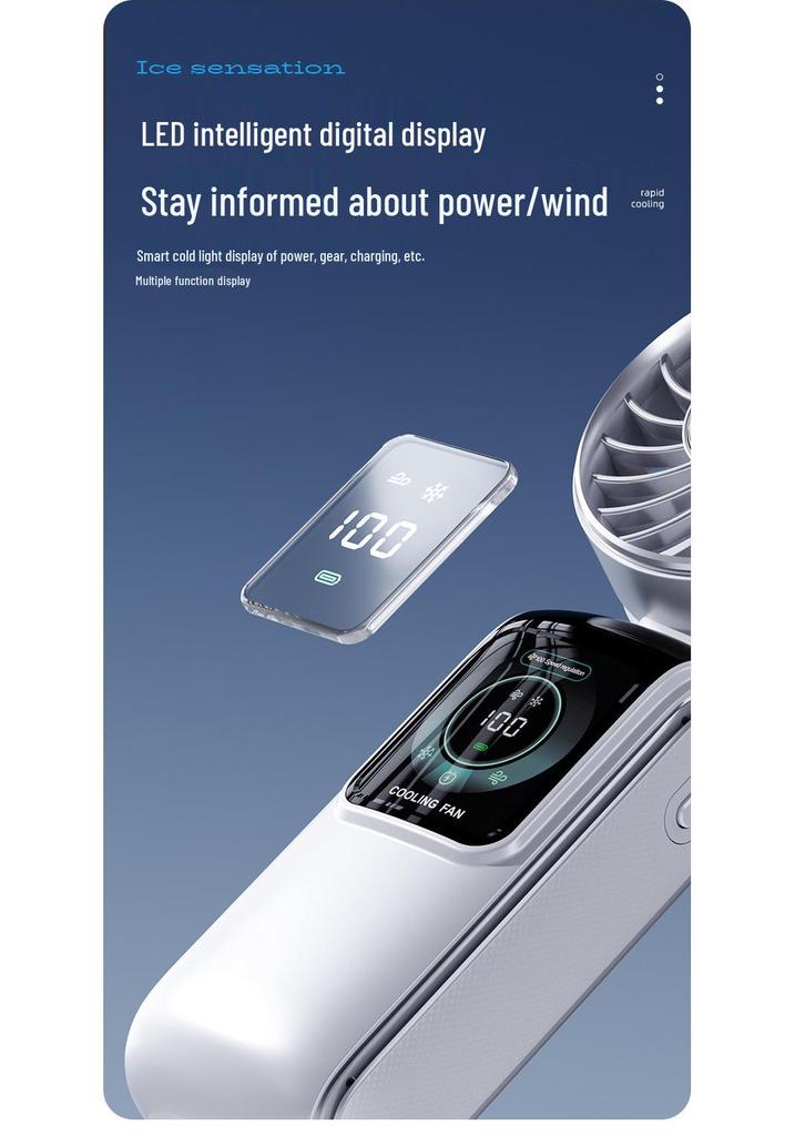 2026 Mini Handheld Fan: Portable, Folding, Neck-Worn with Digital Display & Semiconductor Cooling.