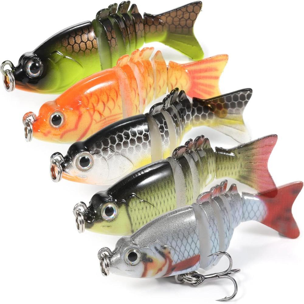 5PCS with Treble Hooks Jointed Swimbaits 6 Segment Artificial Fishing Lures Saltwater Fishing