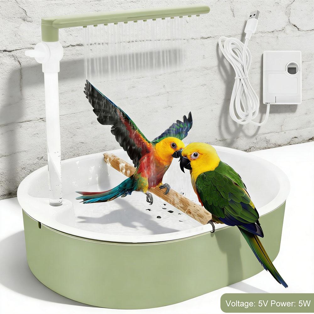 Pet Bird Bath Adjustable Water Flow Parrot Shower Fountain with Speed Control Valve and Quiet Water Pump Bird Cage Accessories