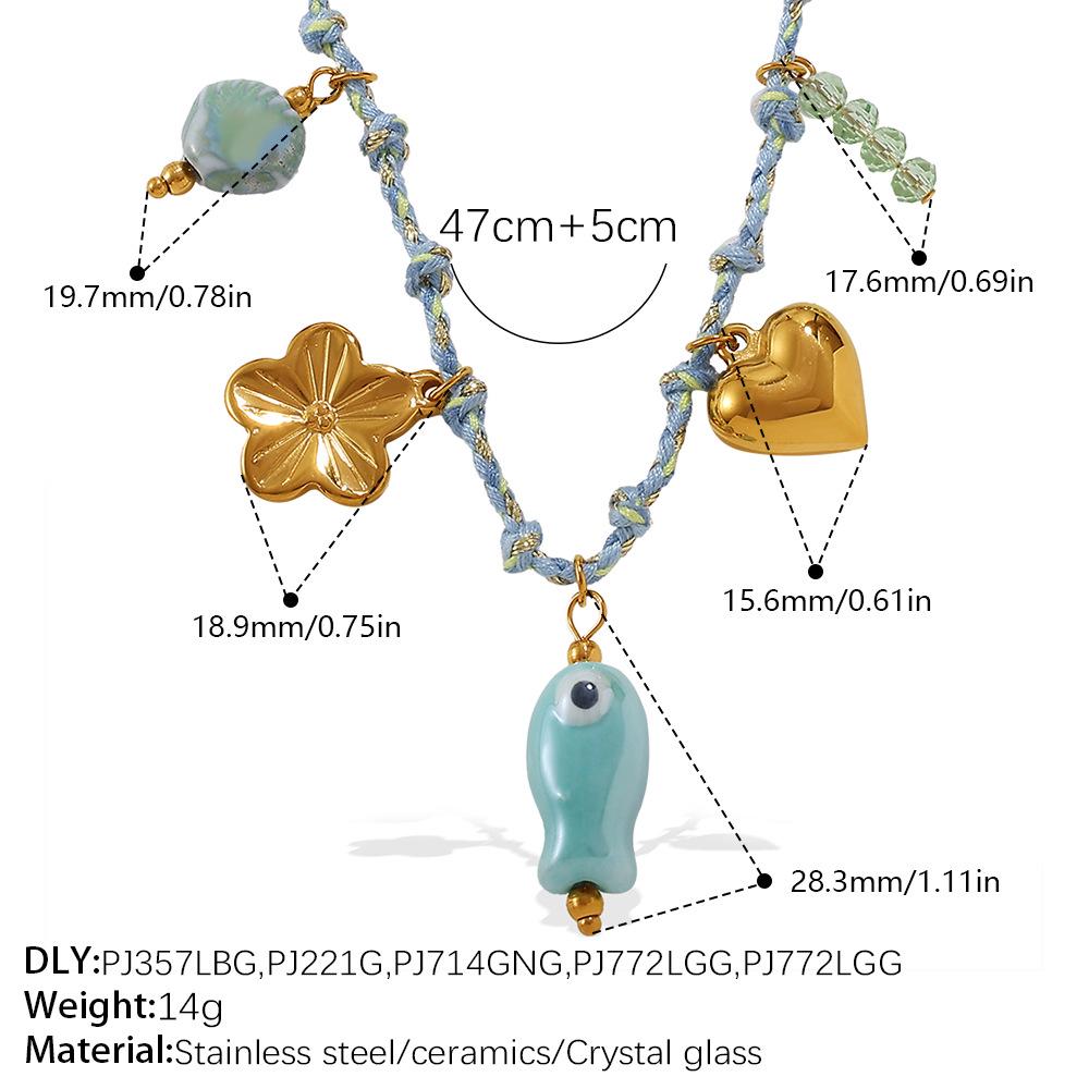 DIY Strandstil Buntes Seil Halsketten- & Armband-Set mit Meeres-Serie Edelstahl-Anhänger