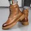 Side Zipper Martin Boots Men's High-top British Style Leather Tooling Locomotive Boots Autumn and Winter Heightening Velvet Warm Boots