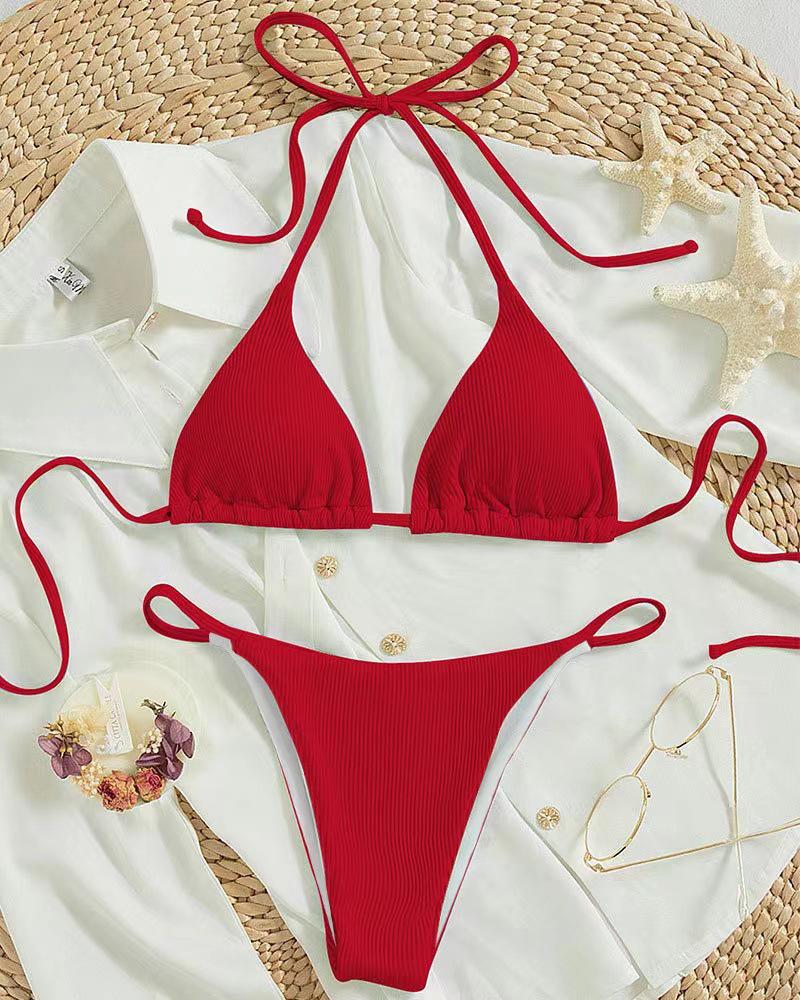 Dámské sexy bikiny s halterovým výstřihem v jednobarevném provedení - dvoudílné na dovolenou