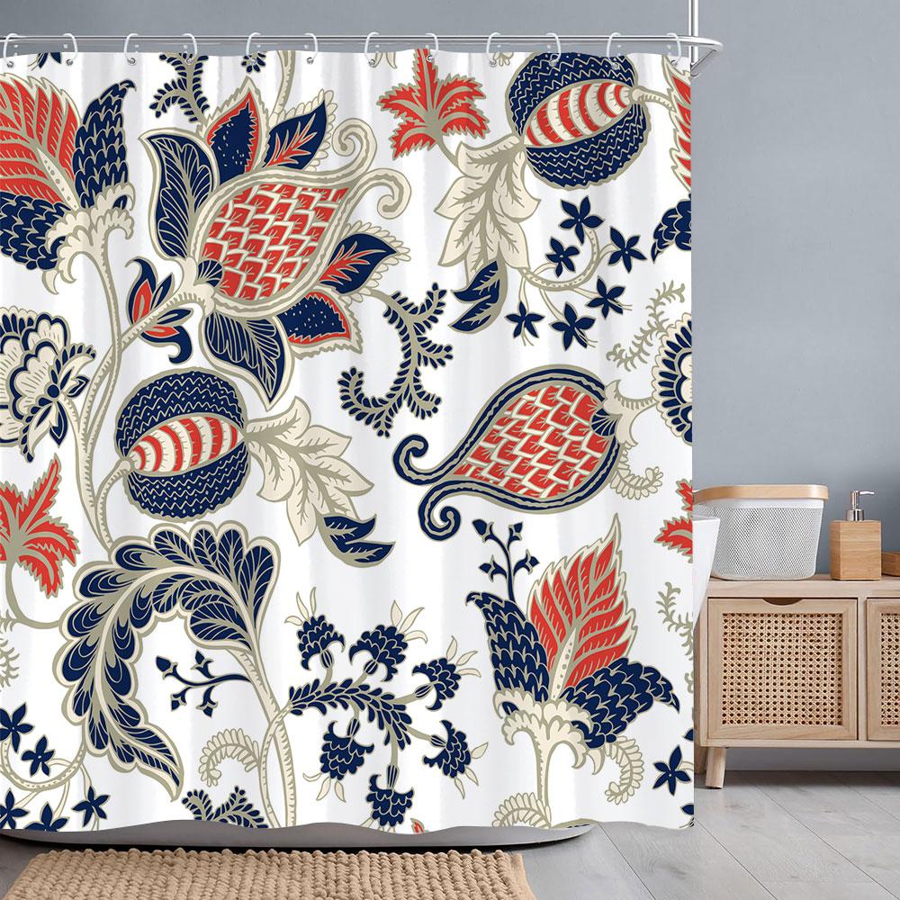 Tropical Botanical Flower Shower Curtain Beige Green Palm Leaf Flower Scandinavian Decor Bathroom Polyester Shower Curtains Set