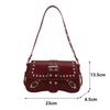 Trendy Motorcycle Punk Style Shoulder Bag for Women Solid Color Fashion Rivet Commuter Small Square Underarm Bag
