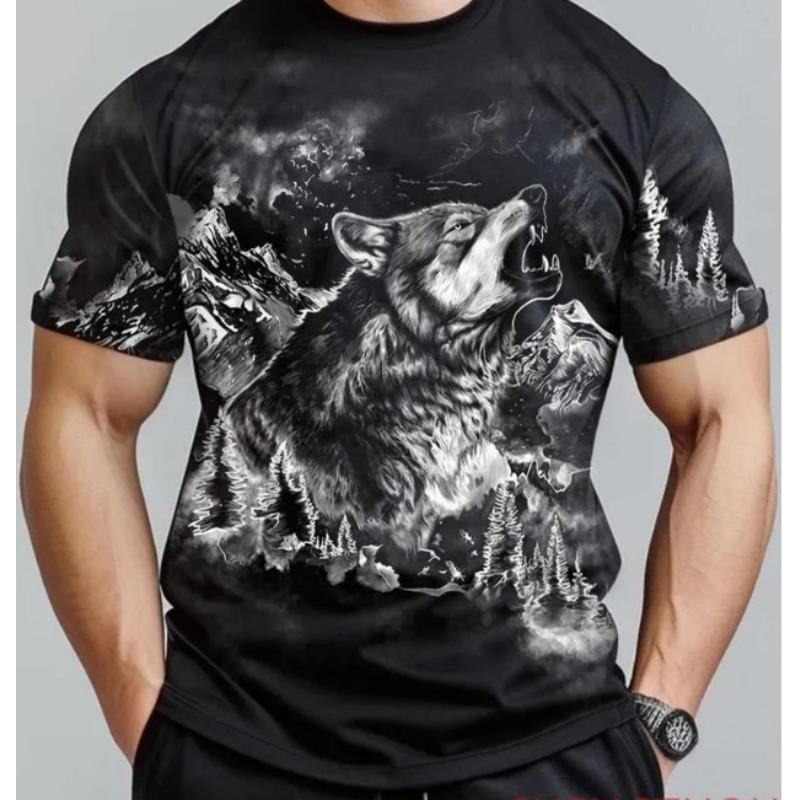 

Летний топ с круглым вырезом и принтом 3D волка, модные повседневные футболки с короткими рукавами для мужчин 6XL