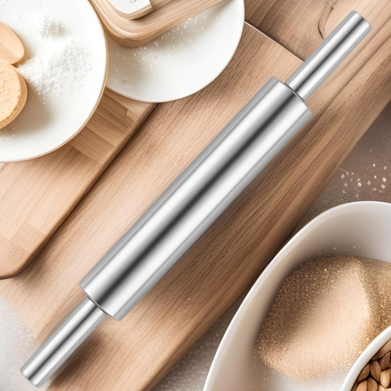 Stainless Steel Baking Roller Nonstick Ergonomic Handle Rolling Pin Practical Kitchen Tool For Bread And Dumplings