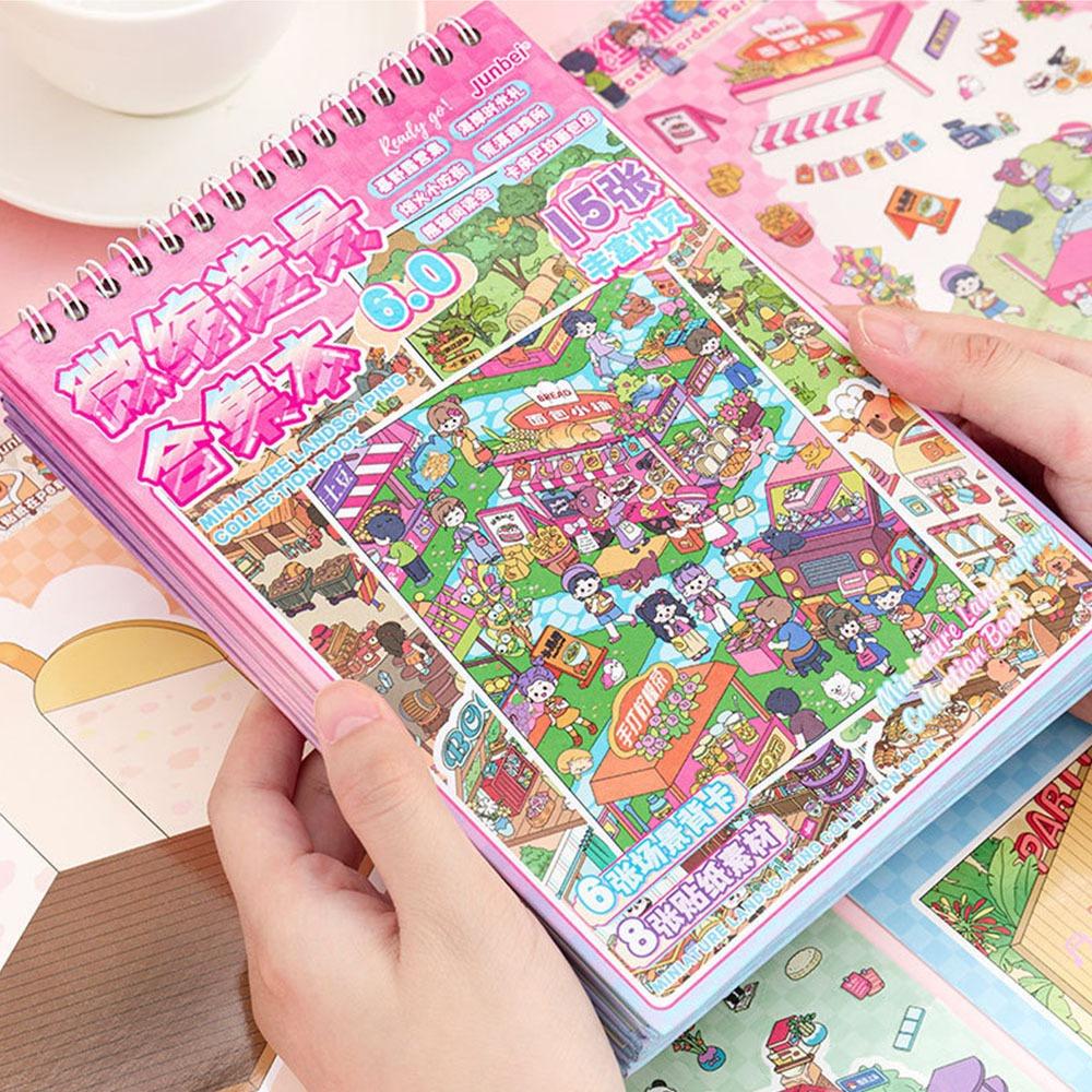 Visual Stacking DIY Landscape Sticker Book PET 3D Pocket Cabin Scene Stickers  Kids