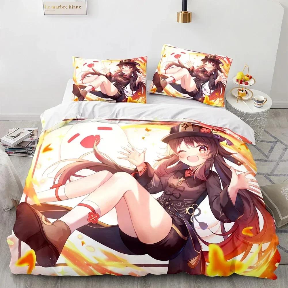 Anime Genshin Impact Beding Set For Bedrom Soft Modern Bedspreads Comefortable Children Kids Soft Duvet Cover Comfortable Quilt Cover And Pilowcase