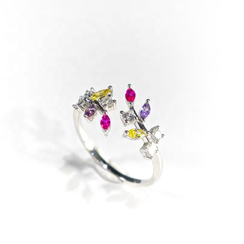 2026 Fine Jewelry 925 Sterling Silver Marquise Amethyst Citrine Ruby Willow Twig Leaves Open Ended Ring for Women Gift