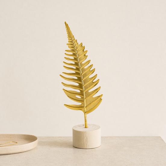 Stable Base Feather Decor Gold Leaf/Feather Ornaments with Weighted Round Base, Metal 3D Elegant Accent Desktop for Home Office Gift And Display