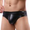 Sexy Men's Faux Leather Underwear Thong Brazilian Underpants T-back Male Metal Ring Decor Lingerie Black Thong