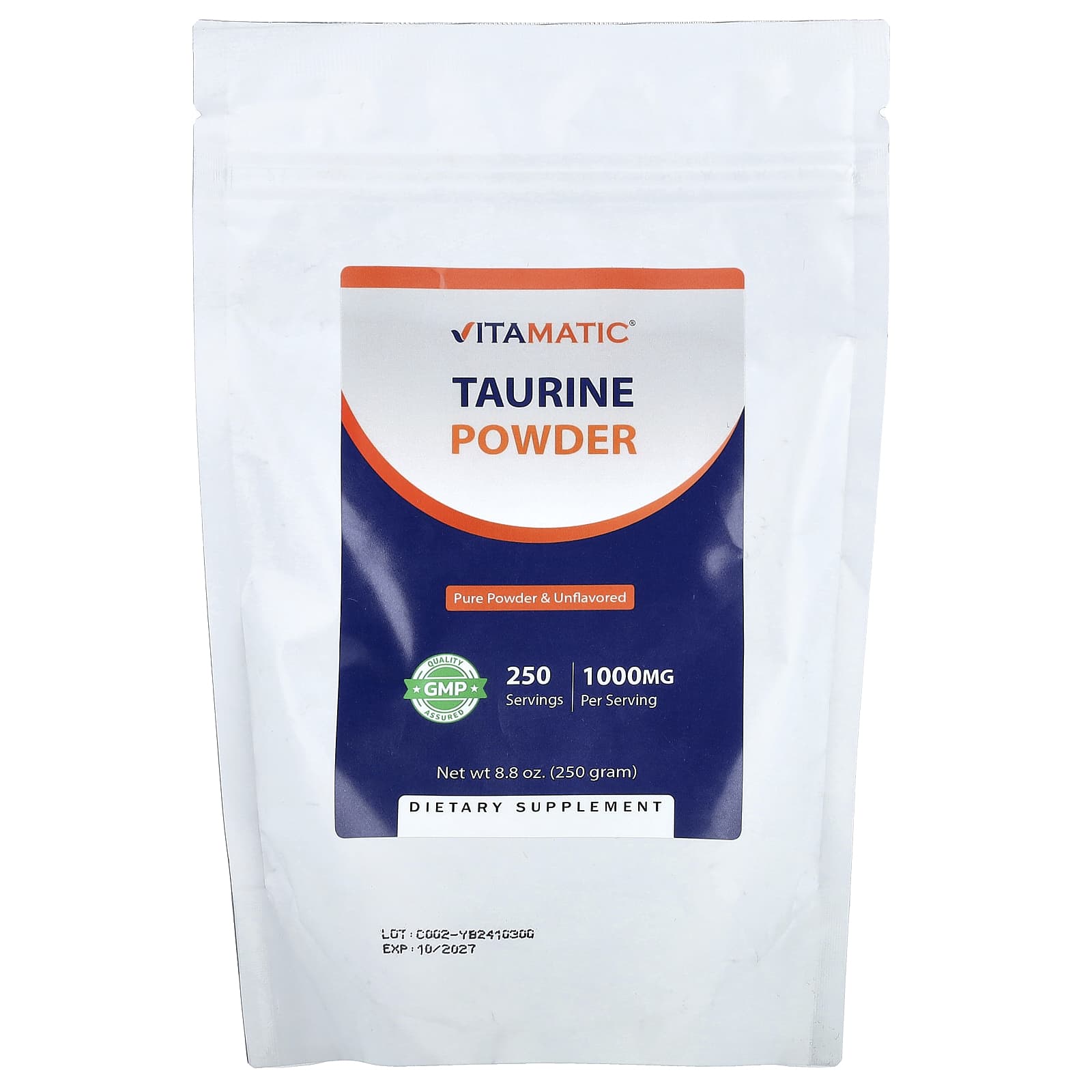 

Vitamatic, Taurine Powder, Unflavored, 250g (8.8oz)