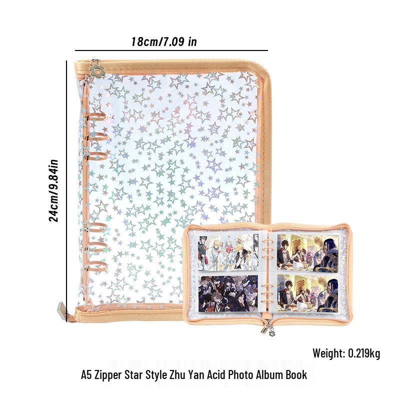 Laser Star A5 Zipper Bag: 1, 2, 4 Compartments, Card Holder, 3/5 Inch Journal, Stickers, 6-Hole Loose-Leaf Photo Album