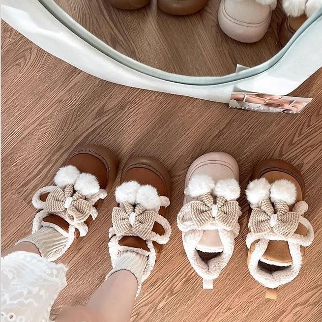 Cute cartoon Shirley Mei snow boots women's 2025 winter new models wear comfortable thickened Velcro velvet cotton shoes