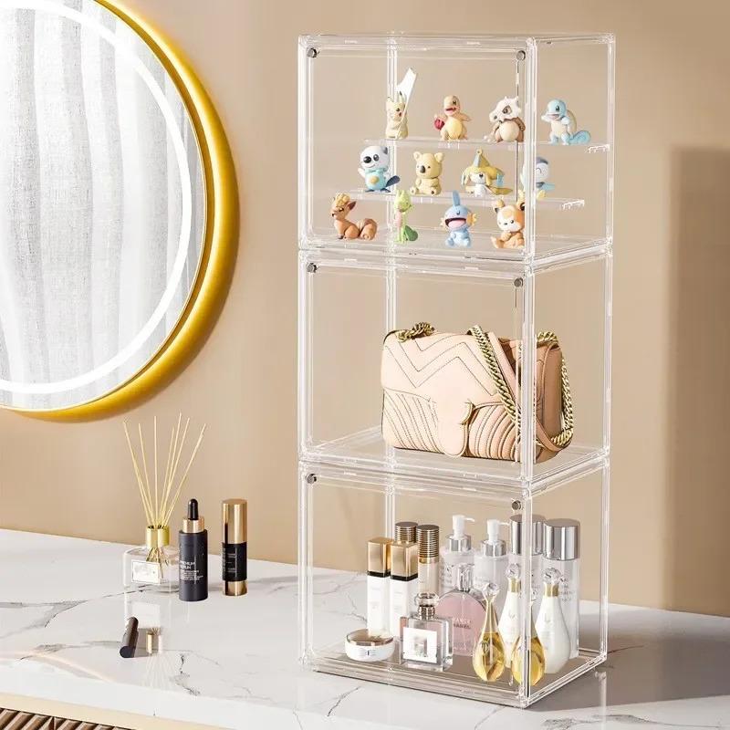 Transparente Ausstellungsbox Stapelbare Staubdichte Aufbewahrungsbehälter Figuren Ausstellung Sammlerstücke Tasche Kosmetik Schaukasten mit Zwischenlagen