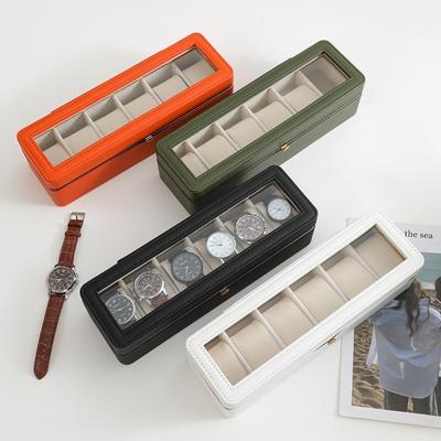 New PU Leather Watch Storage Box Clear Window 6 Slots Watch Organizer Case Soft Interior Transparent Lid Watch Bracket
