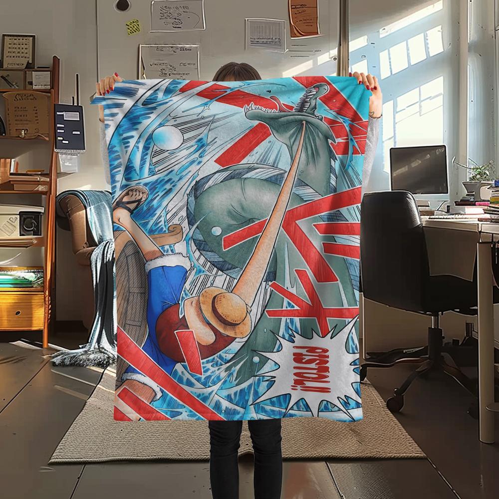 Flanelová deka s potiskem postaviček z One Piece, Vysoká kvalita, Pohodlná pro všechna roční období, Domácí dekorace, Teplo a pohodlí, Perfektní jako vánoční dárky