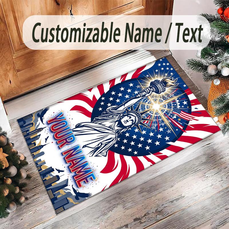 American Patriotic Theme Crystal Velvet Rug Personalized Custom Name Text Soft Floor Mat Home Decor