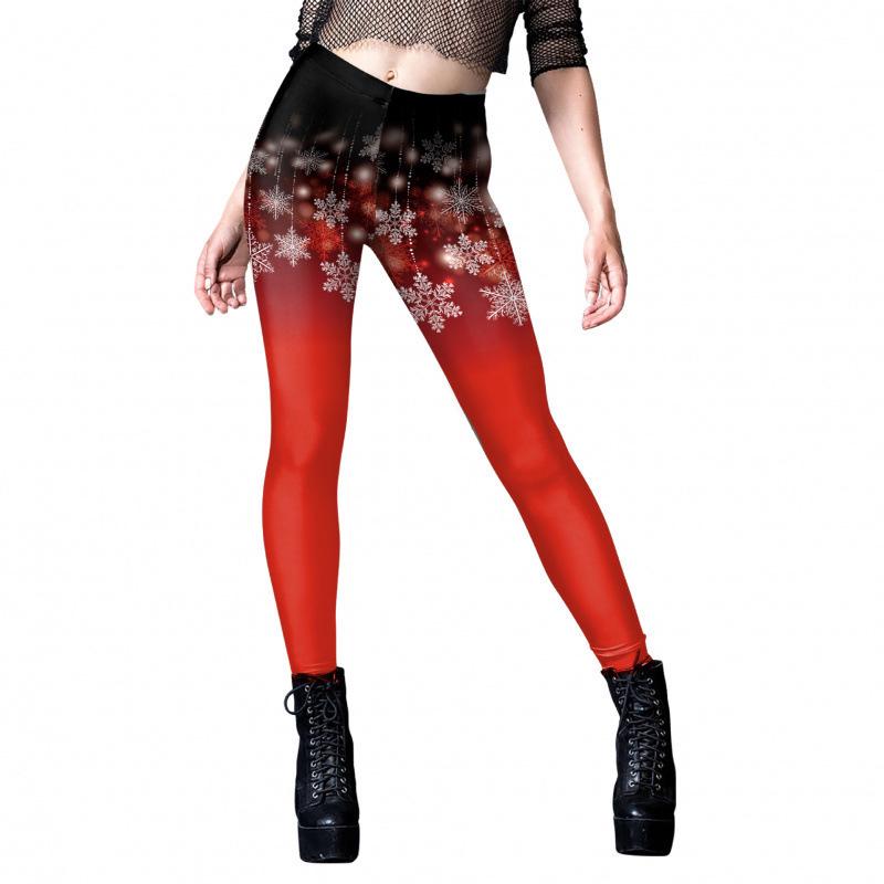 

Red High Waist Snowflake Print Christmas Leggings - Slimming Skinny Fit Base Layer Pants XL