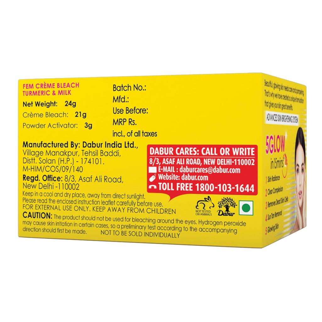 FEM Turmeric Herbal Bleach 24g | Gentle Skin Brightening Cream With Turmeric & Milk | Reduces Dark Spots & Evens Skin Tone