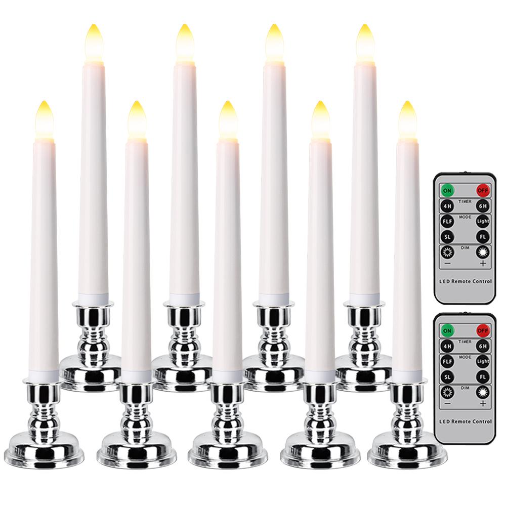 LED Kerze mit zeitgesteuerter Fernbedienung und Kerzenständer, flammende, flackernde Fensterkerze, Weihnachtsdeko, Kerzenlampe