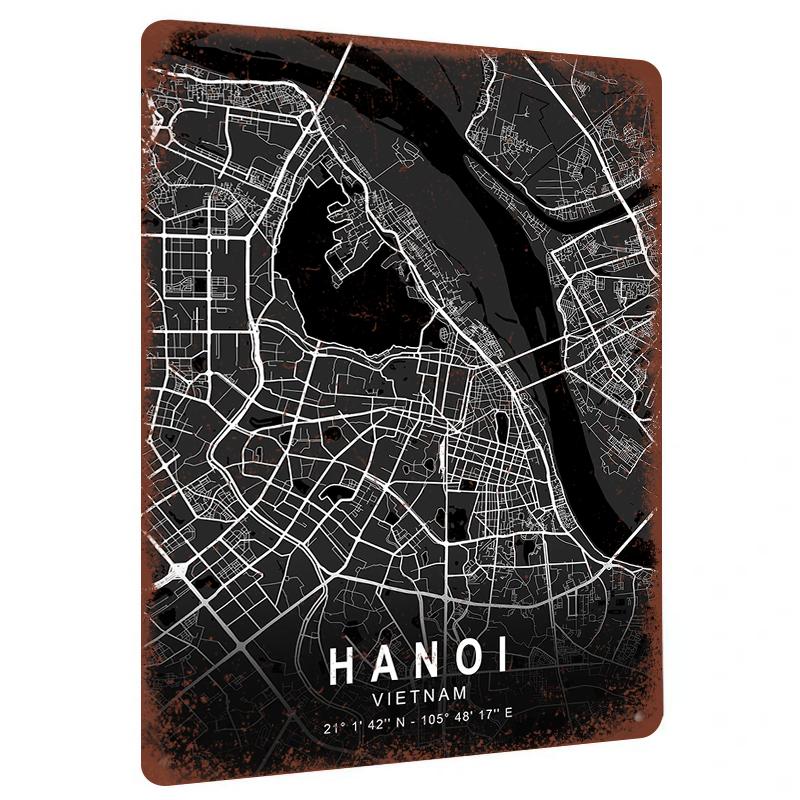 

Hanoi Vietnam City Map Metal Wall Art Modern Home Decor Minimalist Urban Street Print 20x30cm（7.8x11.8inch）