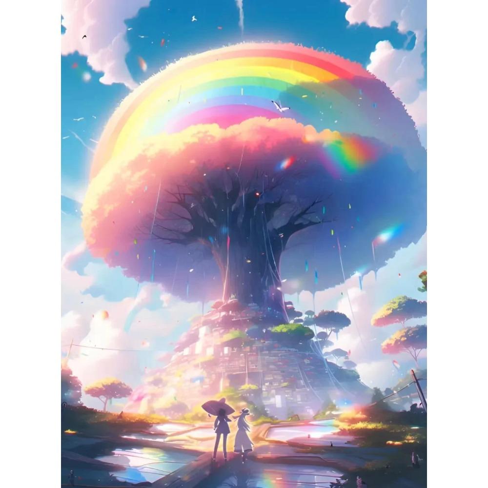 Diamond Painting Full Drill Moon Castle Round Diamond Painting Handmade Fantasy Rainbow Tree Diy Diamond Mosaic Painting Home Decoration