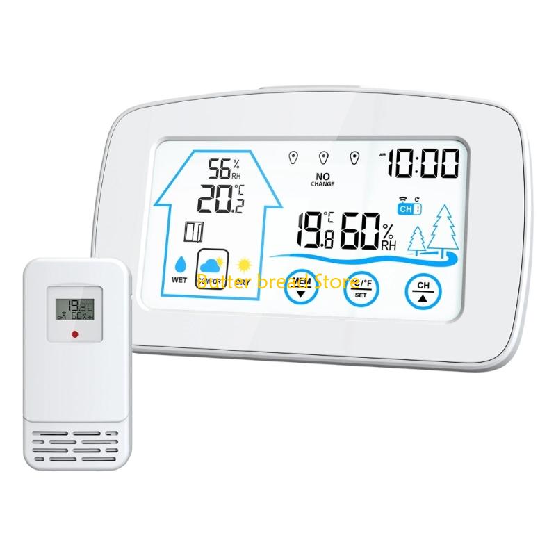 

W89C Wireless Thermometers Hygrometer Indoor Outdoor Large Screen Comfort Level Display белый