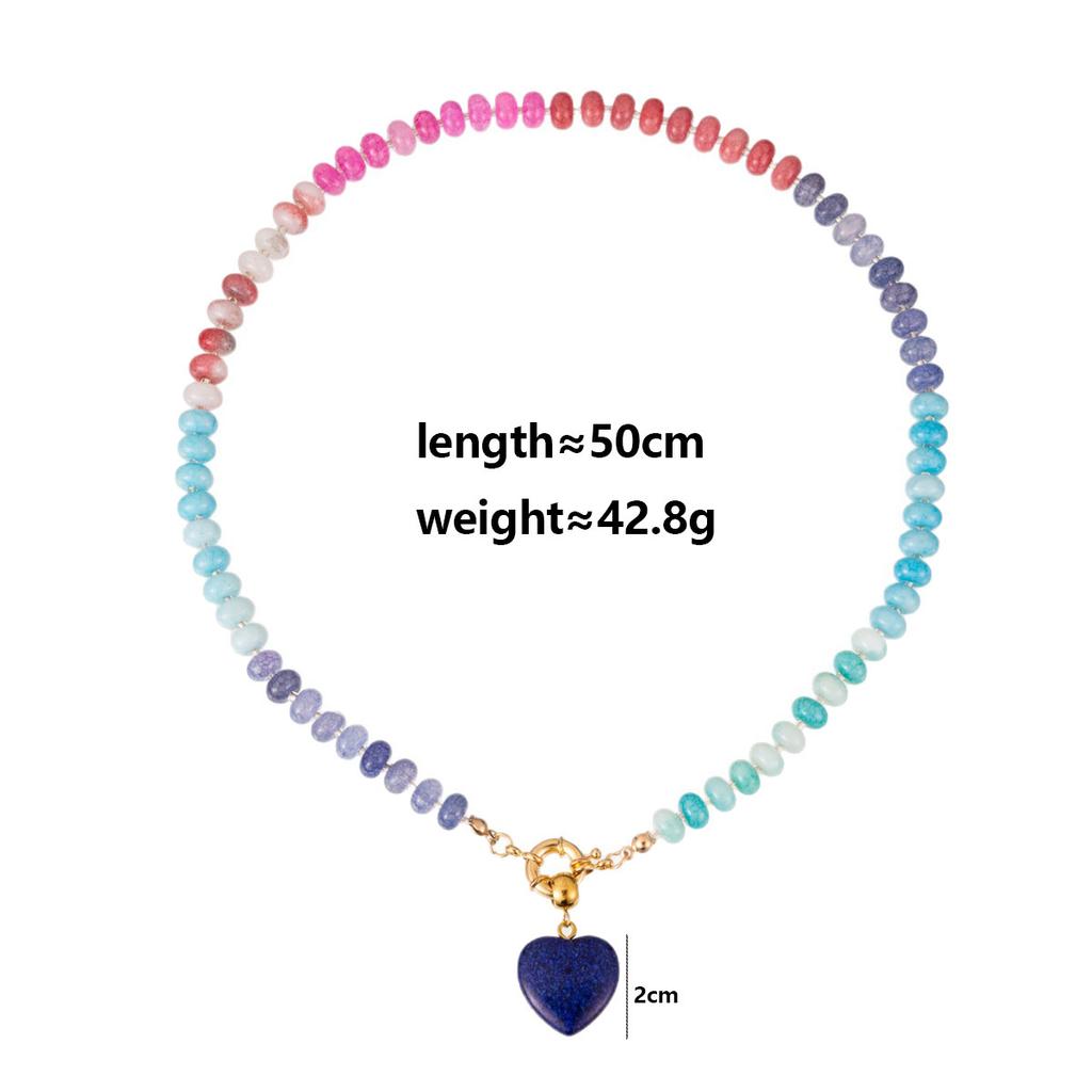 Handmade Beaded Necklace Women's Love Heart Natural Stone Pendant Necklace