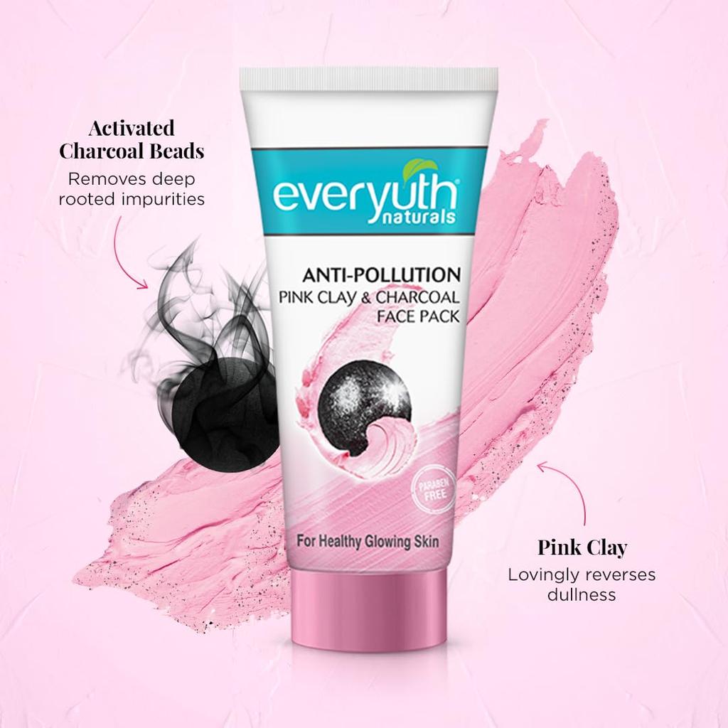 Everyuth Naturals Anti Pollution Pink Clay Charcoal Face Pack 100g For All Skin Types Oily Dry Detoxifying