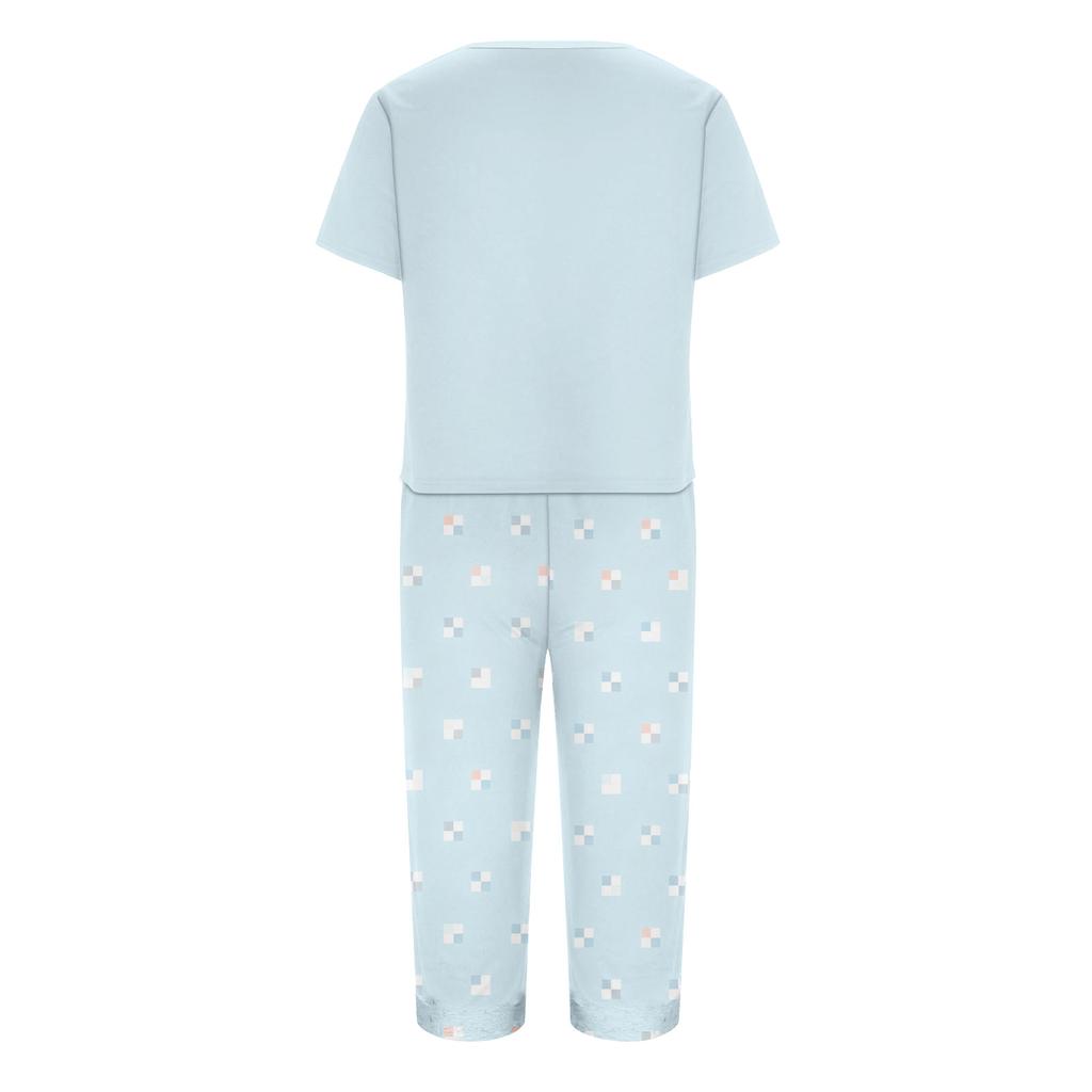 Women's Printed Short Sleeve Pajama Set - Casual Two Piece Sleepwear with Pants