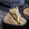 Court old money ring female, imitation sapphire oval oblique, premium ring