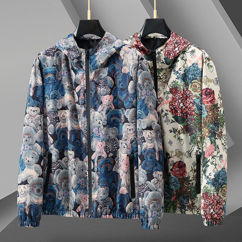 Men Spring Arrival Hooded Coat Male High Quality Casual Flower Pattern Jacket