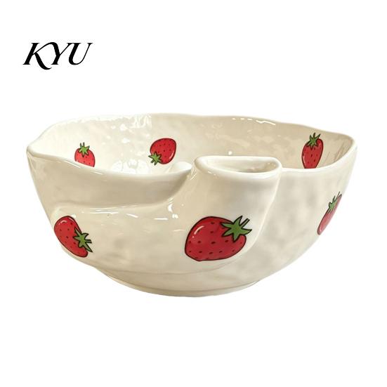 Professional Produce Cleaning Tool Ceramic Berry Washing Bowl with Drainage Holes, Fruit Kitchen Colander for Fresh Strawberries Rinse Basin, Berries