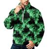 Men's Halloween Print Flannel Zip-Up Sweatshirt, Plus Size Stand Collar Casual Fall Winter Top