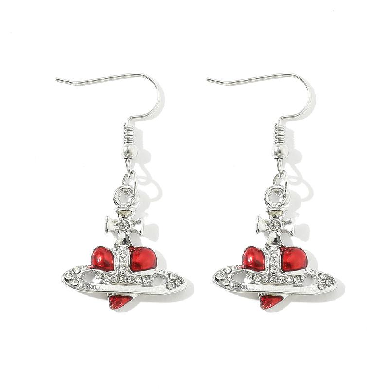 1 Pair Of Classic Punk Style Alloy Silver Plated Oil Drop Saturn Pendant Fashion Jewelry