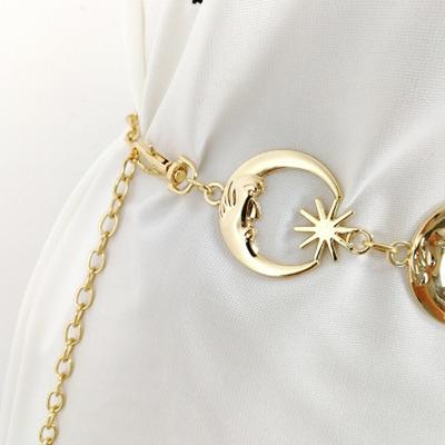 Cinture in metallo Harajuku Punk Moon da donna Cinture vintage a catena a vita alta Cinture con ciondolo in oro gotico con nastro lunare femminile