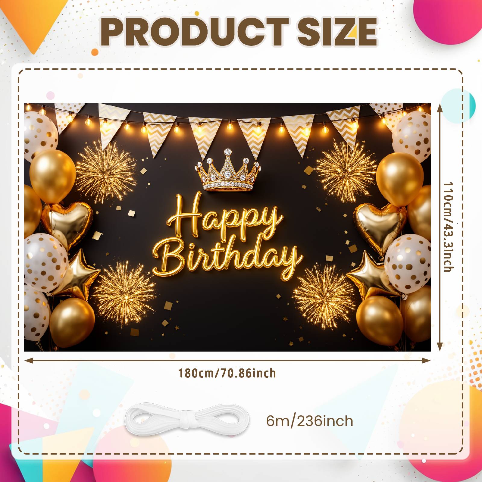 

Birthday Party Banner Heart-shaped Balloons Royal Birthday Backdrop Banner Luxury Glam Birthday Display For Party Backdrop