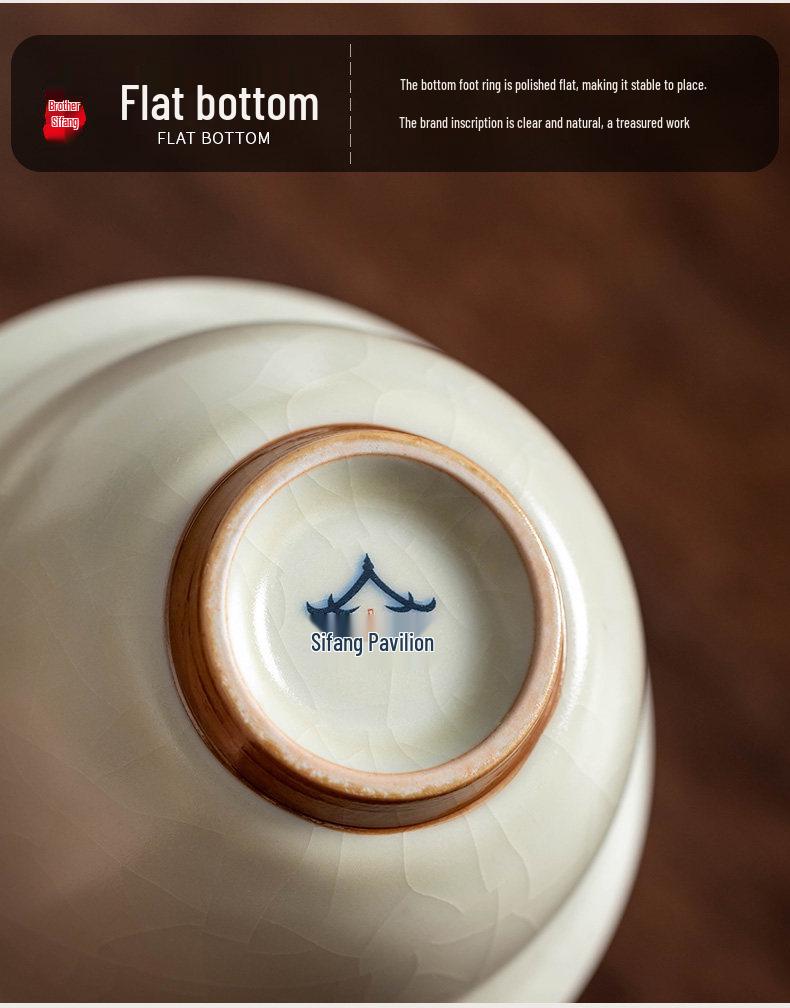 High-End Large Ru Kiln Ceramic Gongfu Tea Set: Three-Piece Lid, Bowl, and Cup.