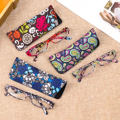1PC New Fashion Women Reading Glasses Matching Pouch Ultra Light Resin Print Flower Magnifying Eyeglasses Vision Care