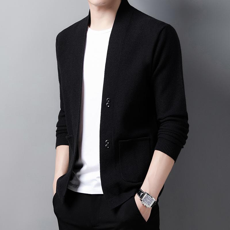 Spring and Autumn Men's Knitted Sweater Cardigan Men's Coat Top Fashion Casual Solid Color Sweater Men