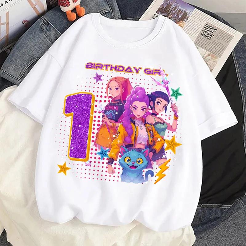 New K Pop Demon Huntersd Tshirt for children cartoon birthday number print tshirts short sleeve tshirts for girls children