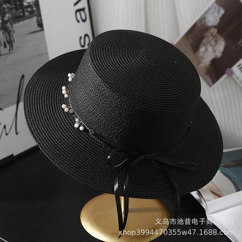 Summer Temperament Seaside Vacation Sunscreen Beach Outing Shopping Ladies Sun Hat Fashion Pearl Strap Cool Hat Summer