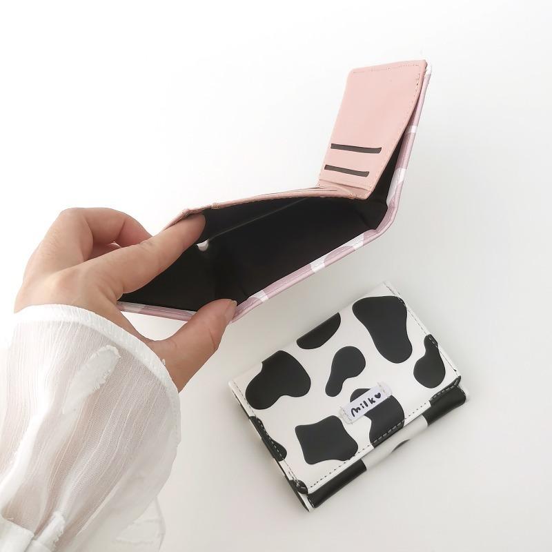 Women Cute Wallet Cow Print Pu Leather Business Card Holder Female Girl'S Coin Pouch Women Tri-Fold Cartoon Carteras Para Mujer