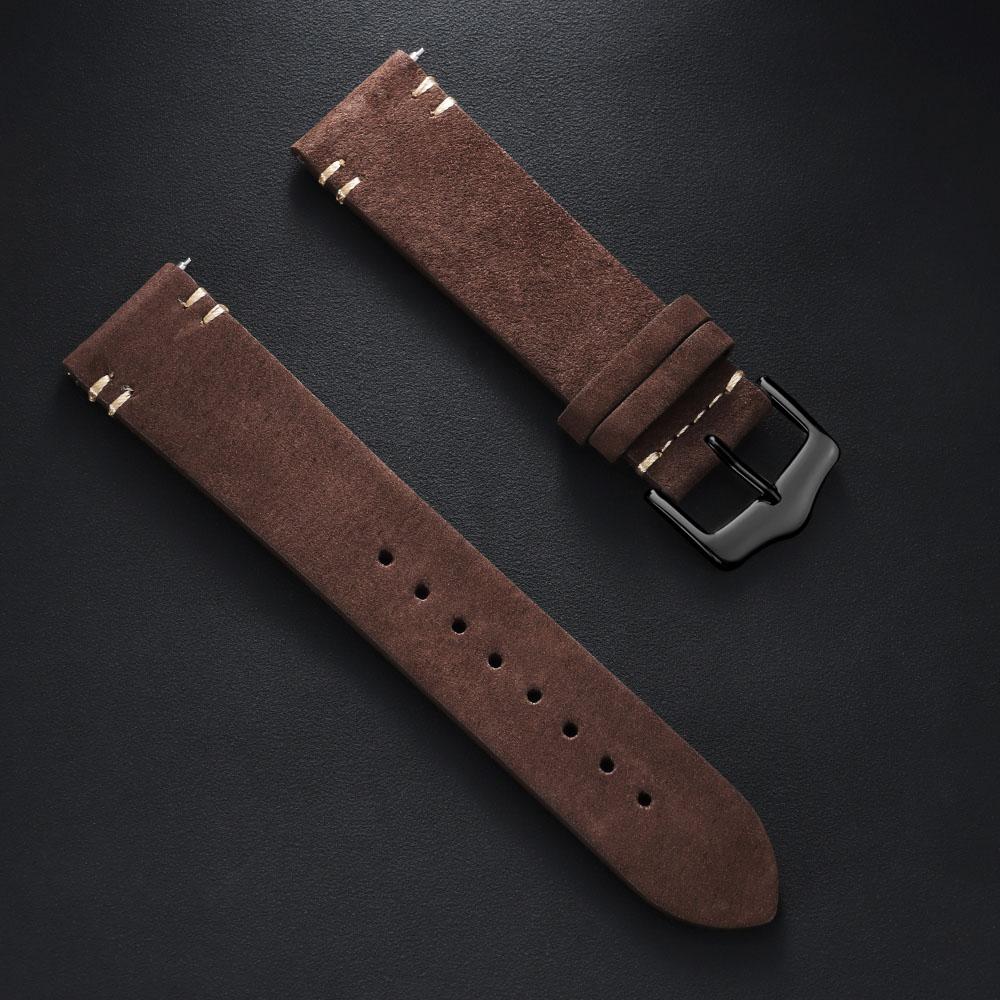 20mm 22mm Quick Release Vintage Matte Soft Suede Leather Strap Brown Watch Bands Calfskin Bracelet Women Men Watch Accessories