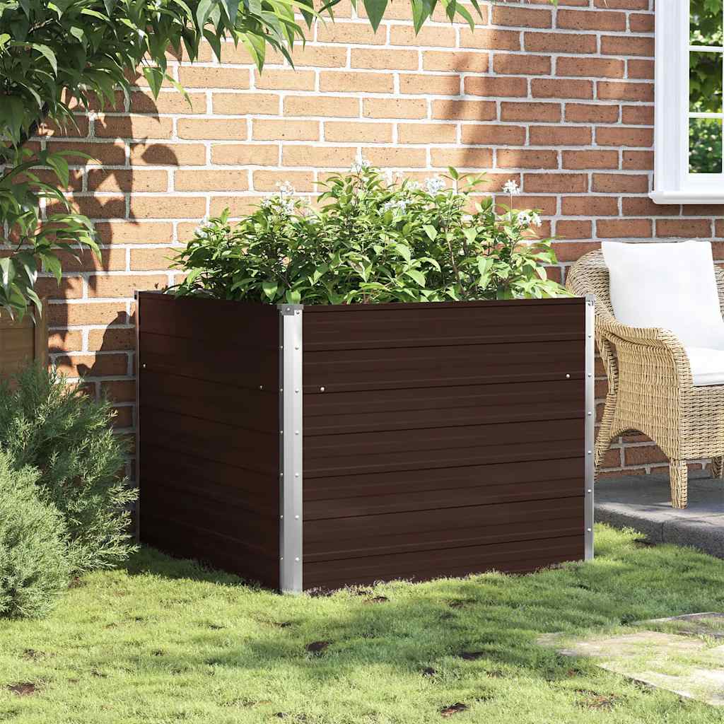 Raised Garden Bed Brown 100 X 100 X 77 Cm Galvanized Steel